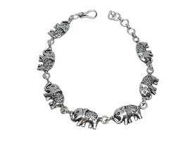 925 Silver Elephant Charm Bracelet Antique Style Elephant Bracelet Gifts - $55.79