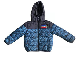 Levi&#39;s Logo Boys Puffer Hooded Water Resistant Jacket White Blue Size S 4/5 Yrs - £14.90 GBP