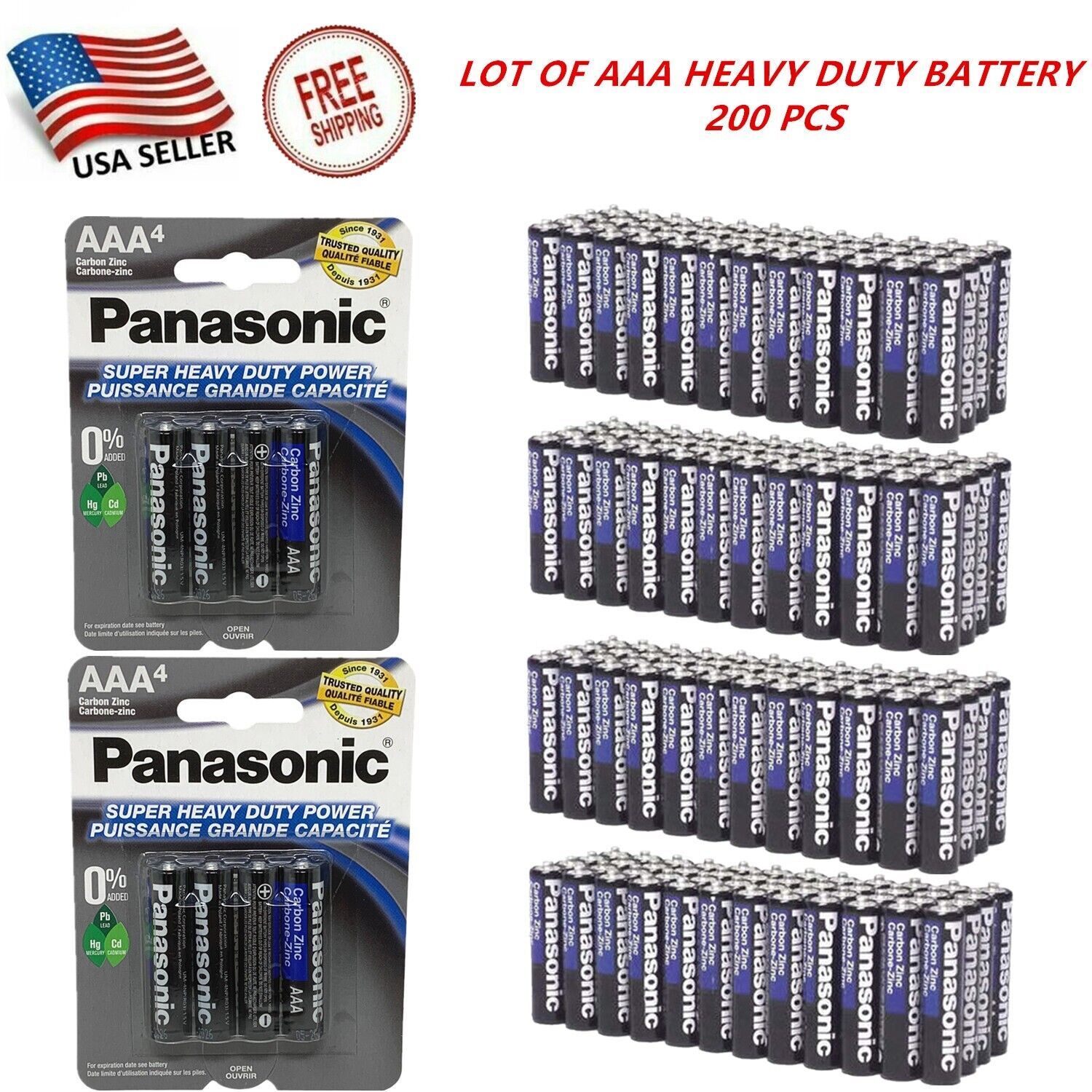 Primary image for WHOLESALE LOT OF 200 PCS of Panasonic AAA Batteries Heavy Duty Power Carbon-Zinc