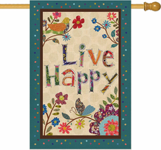 Hzppyz Live Happy Decorative Large House Flag Flower Bird, Spring Summer... - £20.12 GBP