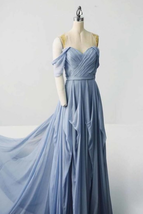 Off  shoulder Long Chiffon Evening Dress Pleated Floor Length Women Prom... - £117.36 GBP