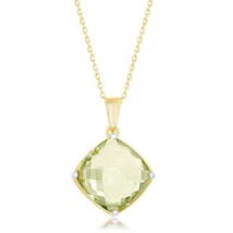 Gold Plated Four-Prong Checkered 7.22cttw Green Amethyst Necklace - £117.32 GBP