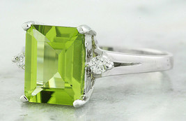 2.20Ct Emerald Cut Green Peridot Engagement Wedding Ring 14K White Gold Finish - £61.73 GBP