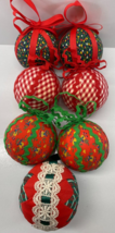 Vintage Lot 7 Fabric Quilt Ball Christmas Tree Ornaments - £27.62 GBP