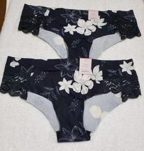 2 Pair Auden Women's Large (12-14) Seamless Cheeky Underwear Black Floral image 2