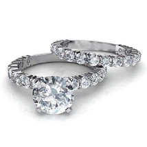 2CT Simulated Diamond 14K White Gold Plated Solitaire Engagement &amp; Band Ring Set - £103.41 GBP