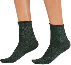 HUE Womens Metallic Roll Top Shortie Socks Evergreen One Size - NWT - £2.82 GBP