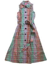 NWT Kate Spade New York Rainbow Plaid Cotton Belted Button Front Shirt Dress XXS - £81.75 GBP