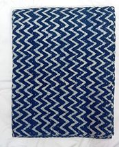 Indigo Blue Printed Kantha Bedspread Handmade Bedsheet Throw Blanket Quilt India - £80.41 GBP