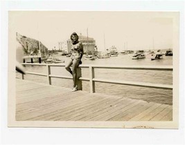 Woman in Bathing Suit on Pier at Catalina Island California Black &amp; White Photo - £6.27 GBP