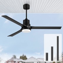 Black 60-Inch Modern Ceiling Fans With Lights,Remote Control Reversible Dc Motor - £126.38 GBP