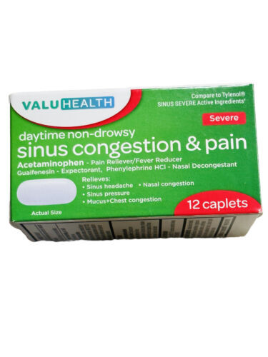 Value Health Sinus Congestion/Pain-Severe:12 Caplets-Day Time Non-Drowsy. - $6.81