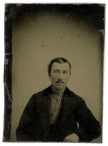 CIRCA 1860&#39;S  Hand Tinted 1/9 Plate 1.63X2.25 in TINTYPE Handsome Man Mustache - £12.60 GBP