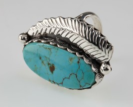 Vintage Navajo Sterling Silver &amp; Turquoise Ring Sz 8.50 - £59.33 GBP