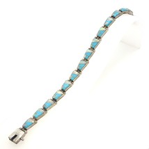 Vtg Signed Sterling LB Navajo Inlay Channel Turquoise and Opal Bracelet sz 6 1/4 - £115.10 GBP