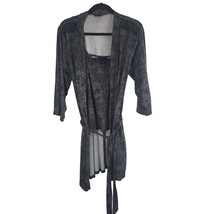 Tahari 2 Piece Robe Set M Womens Grey Black Floral Long Sleeve Tie Waist... - £19.36 GBP