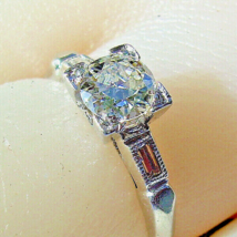 Earthmined European cut Diamond Deco Engagement Ring Antique Platinum Solitaire - £2,209.93 GBP
