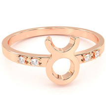 Taurus Zodiac Sign Diamond Ring In Solid 14k Rose Gold - £199.03 GBP