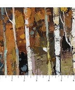 Cotton First Snow Birch Trees Autumn Fall Woods Fabric Print by the Yard... - $22.40 CAD
