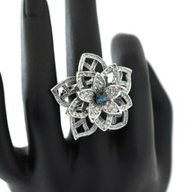 Women Flower Ring Crystal Rhinestone Blue Jewelry Size 6 1/4 - £12.05 GBP