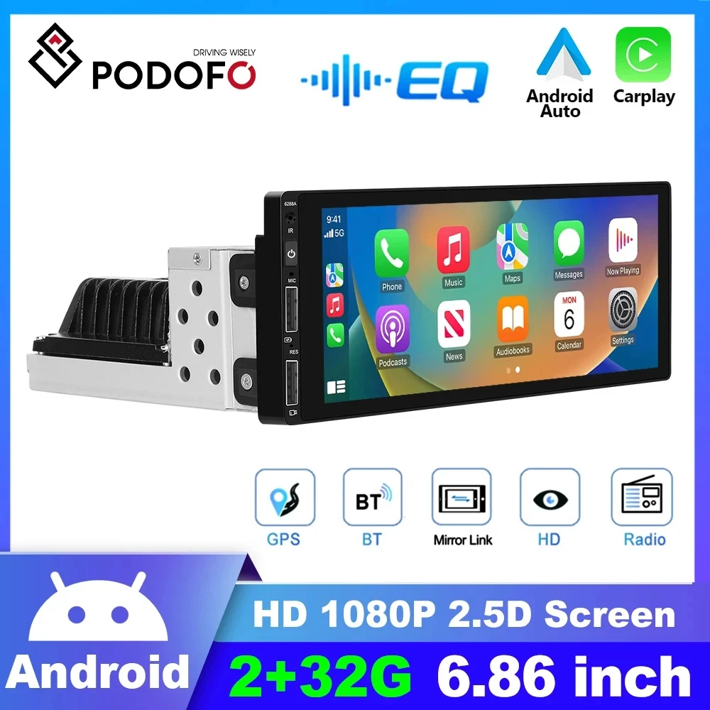 Podofo 1 Din Android Car Radio Multimedia Playe Autoradio CarPlay 6.86 inch - £52.61 GBP+