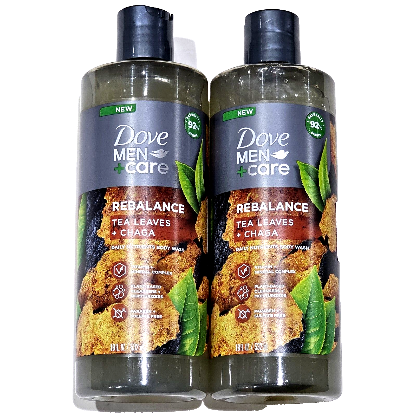 2 Pack Dove Men Care Rebalance Tea Leaves Chaga Body Wash Plant Based 18oz - £25.02 GBP