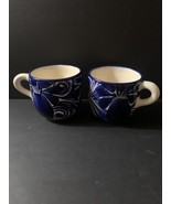 2-Matching Mexican Pottery Clay Cups Hand Made &amp; Hand Painted 3.5&quot; Tall ... - $11.30