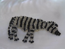 Estate Handmade Black &amp; White Stripe Beaded Zebra Animal Figural Pin Brooch – - $10.39