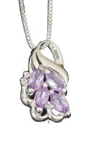 Ametist 4 Stones on 925 Silver Pendant Necklace. No Marks On Necklace - £29.40 GBP