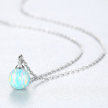 S925 Sterling Silver Necklace Clavicle Chain Simple Spherical Opal Pendant Neck  - £11.19 GBP