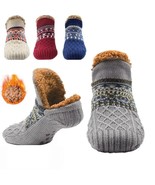 Men's Cozy Knit Winter Slipper Socks | Non-Slip Fleece-Lined Indoor Footwear - £12.11 GBP