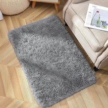 Aesthetic Small Throw Grey Rugs, 2 X 3 Ft. Soft Fluffy Kids Pets Rugs For Living - £30.79 GBP