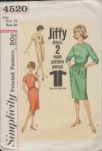 Simplicity 4520 Jiffy Ladylike 1960s Dress Pattern Misses Bust 34 Uncut Vintage - £14.55 GBP