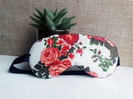 Eye sleep mask - Organic cotton eye pillow - Rose Floral eye mask - Red ... - £8.73 GBP