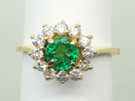 0.89ct tw Round Natural Emerald &amp; Diamond Halo Ring 14k Gold Size 7 - £1,165.39 GBP