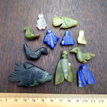 11 pcs Vintage Lapis Lazuli, jade Crystal Stone Birds Fish Amulets Pendants - $92.00