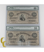Lot of 2 Sequential 1864 Confederate $50 Graded by PMG as Ch VF-35 &amp; XF-... - £407.03 GBP