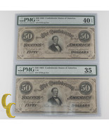 Lot of 2 Sequential 1864 Confederate $50 Graded by PMG as Ch VF-35 &amp; XF-... - €447,79 EUR