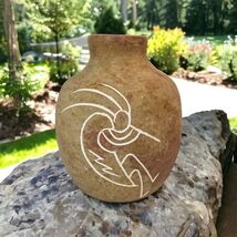 Arizona Clay Kokopelli Spirit Vintage Unique Engraved Southwest Vase Pot... - $32.87
