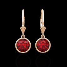 2.00 Ct Red Ruby Bezel Lever-back Earrings 14k Solid Yellow Gold Round Cut - £94.75 GBP