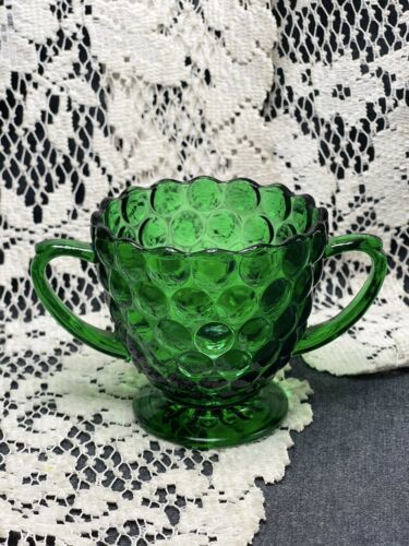 Primary image for Beautiful Vintage Anchor Hocking Forest Green Bubble Open Sugar Bowl EUC