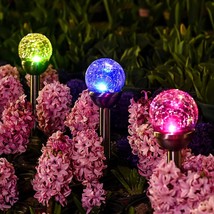 Solar Lights Outdoor, Cracked Glass Ball Solar Garden Lights, Color Changing Lig - £34.47 GBP