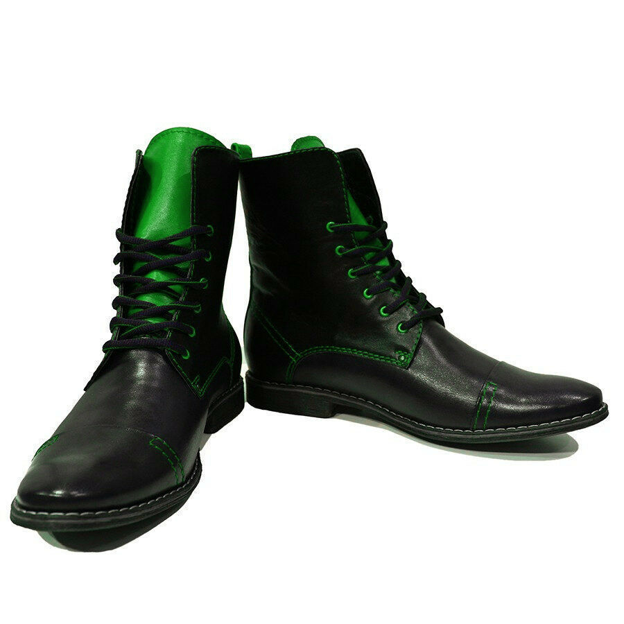 New High Ankle Two Tone Black Green Derby Cape Toe Real Leather Lace Up Boot  20