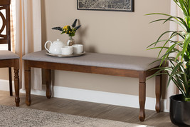 Elwyn Gray Fabric Upholstered and Walnut Brown Dining Bench - $2,074.51 MXN