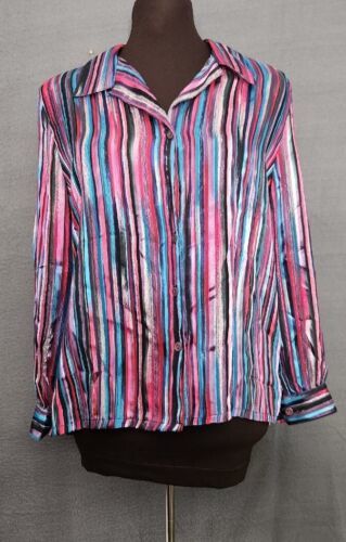 Primary image for Allison Daley Women's Button Up Long Sleeve Sheer Blouse Striped Shimmer Sz 6P