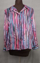 Allison Daley Women&#39;s Button Up Long Sleeve Sheer Blouse Striped Shimmer Sz 6P - £12.49 GBP