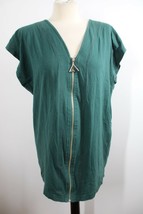 Vtg 80s Best Clothes Club L Green V-Neck Zip Front Boxy Cotton Tunic Top Vest - £19.86 GBP