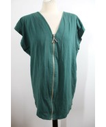 Vtg 80s Best Clothes Club L Green V-Neck Zip Front Boxy Cotton Tunic Top... - £19.42 GBP