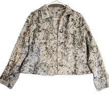 Chico&#39;s Jacket Women Sz 2 US Large Gray Metallic Textured Jacquard Open ... - $22.72