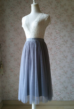 Gray Tea Length Tulle Skirt Outfit Bridesmaid Plus Size Tulle Midi Skirt image 3